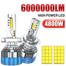 Farol LED de alta potência 4800W com tecnologia Canbus. Compatível com H4, H7, H11, H1, 9005, 9006 e outros modelos. Oferece 6000000 lúmens a 6000K para iluminação branca e clara. Instalação plug-and-play sem modificações.