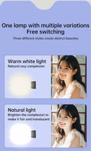 Espelho de selfie magnético com luz de preenchimento ajustável em duas cores. Suporte reversível multifuncional para celular. Ideal para fotos e vídeos profissionais com iluminação equilibrada.