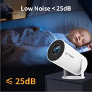 Projetor DITONG HY300 Plus com Android 4K, resolução 1280x720P, dual WiFi e 300 ANSI. Ideal para cinema em casa e ambientes externos. Portátil e com tecnologia LED de alta definição.