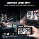 Projetor DITONG HY300 Plus com Android 4K, resolução 1280x720P, dual WiFi e 300 ANSI. Ideal para cinema em casa e ambientes externos. Portátil e com tecnologia LED de alta definição.