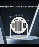 Projetor DITONG HY300 Plus com Android 4K, resolução 1280x720P, dual WiFi e 300 ANSI. Ideal para cinema em casa e ambientes externos. Portátil e com tecnologia LED de alta definição.