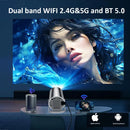 Projetor DITONG HY300 Plus com Android 4K, resolução 1280x720P, dual WiFi e 300 ANSI. Ideal para cinema em casa e ambientes externos. Portátil e com tecnologia LED de alta definição.