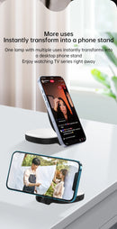 Espelho de selfie magnético com luz de preenchimento ajustável em duas cores. Suporte reversível multifuncional para celular. Ideal para fotos e vídeos profissionais com iluminação equilibrada.