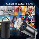 Projetor DITONG HY300 Plus com Android 4K, resolução 1280x720P, dual WiFi e 300 ANSI. Ideal para cinema em casa e ambientes externos. Portátil e com tecnologia LED de alta definição.