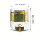 Organizador giratório 360° com 6 compartimentos herméticos. Mantém cereais, doces e arroz frescos e protegidos da umidade. Solução prática para sua despensa.